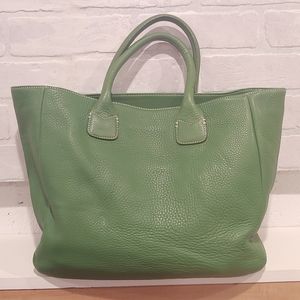 Ann Taylor Spring Green Leather Lg Tote Bag Purse